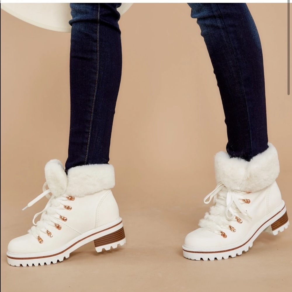 White Faux Fur Vegan Leather Winter Boots